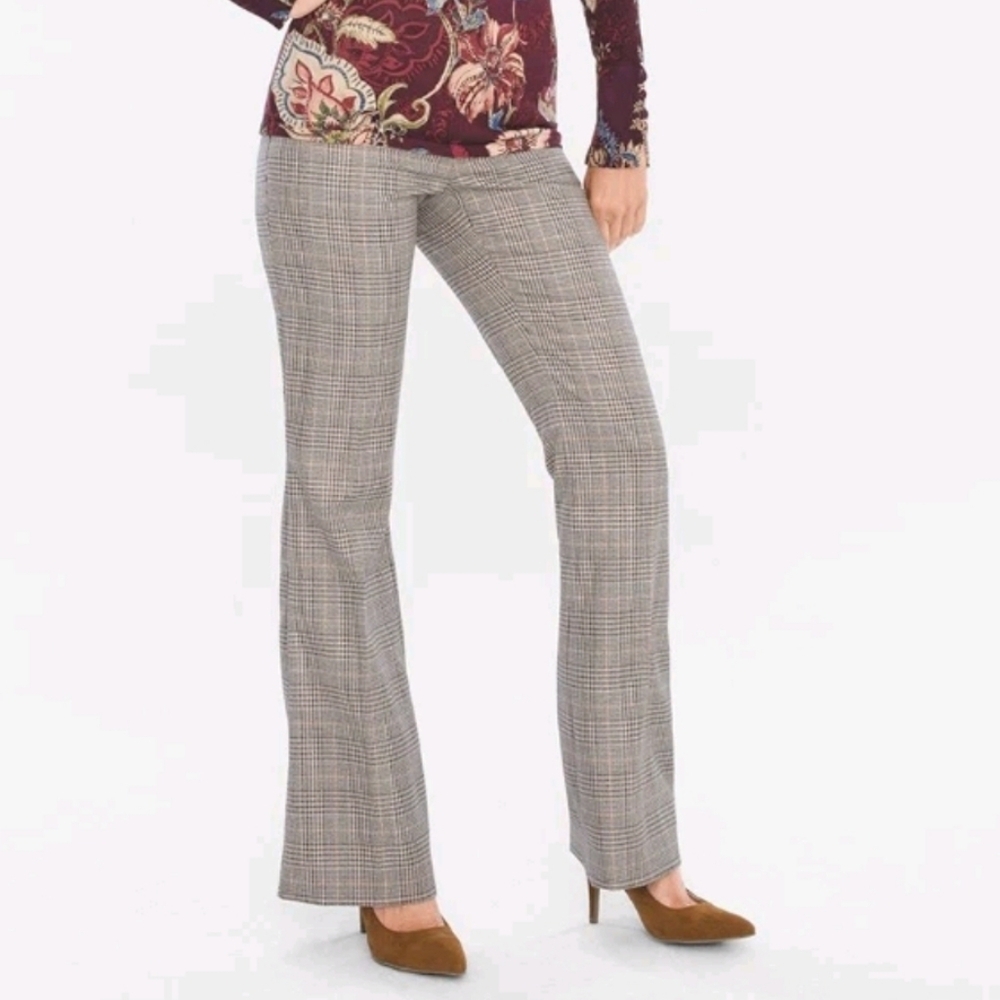 Chicos 2 Pants So Slimming Glen Plaid Women 12 Multicolor Bootcut Fit Stretch